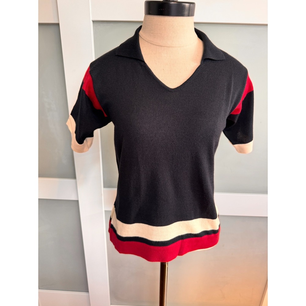NWT Como Sport Womens Wool Polo Sweater Collared Shirt‎ S Black Red Golf Italy